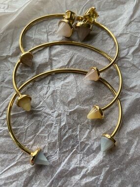 Gold-Plated Open Cuff Bracelets (3) & matching earrings wPastel Cone Stone Ends